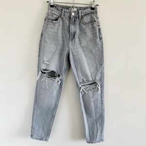 zara / high waist crop grey distressed grey jeans size 2 womens